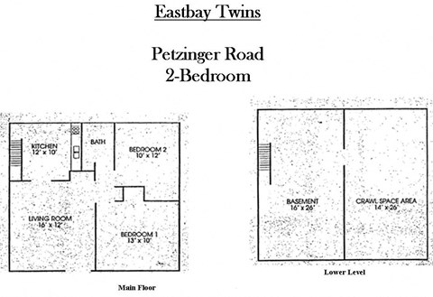 Floor plan for 2 beds, 1 bath, 780 sqft