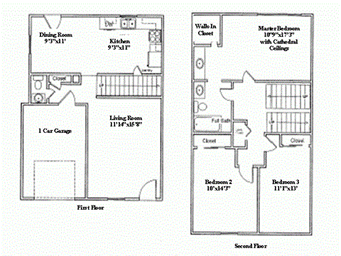 Floor plan for 3 beds, 1.5 baths, 1260 sqft
