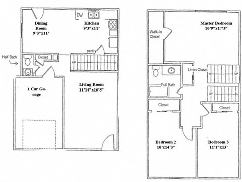 Floor plan for 3 beds, 1.5 baths, 1350 sqft