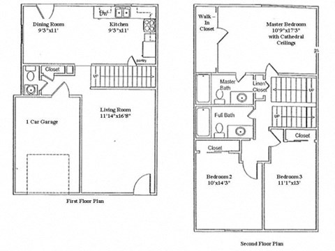 Floor plan for 3 beds, 2.5 baths, 1300 sqft