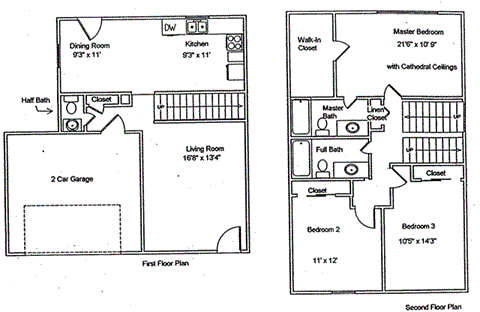 Floor plan for 3 beds, 2.5 baths, 1600 sqft