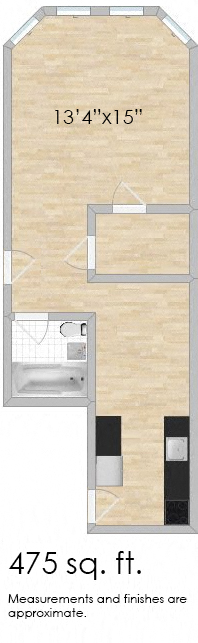 Floor plan for studio, 1 bath, 550 sqft