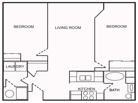 Floor plan for 2 beds, 1 bath, 1272 sqft
