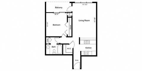 Floor plan for 1 bed, 1 bath, 662 sqft