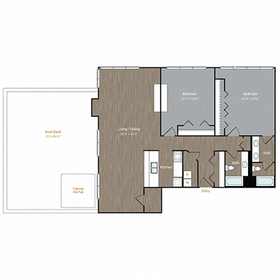 Floor plan for 2 beds, 2 baths, 1060 sqft
