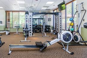 Denver apartment for rent - a gym with weights and other equipment in a room with windows