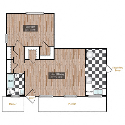 Floor plan for 1 bed, 1 bath, 685 sqft