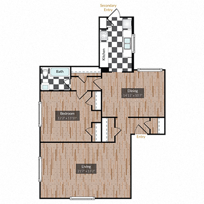 Floor plan for 1 bed, 1 bath, 900 sqft