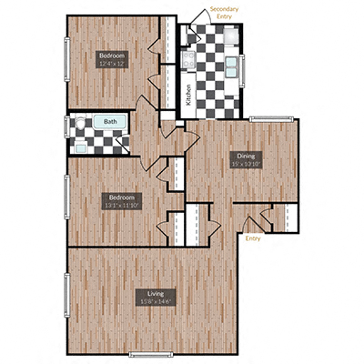 Floor plan for 2 beds, 2 baths, 1131 sqft