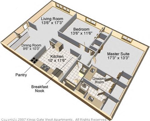 Floor plan for 2 beds, 2 baths, 1170 sqft
