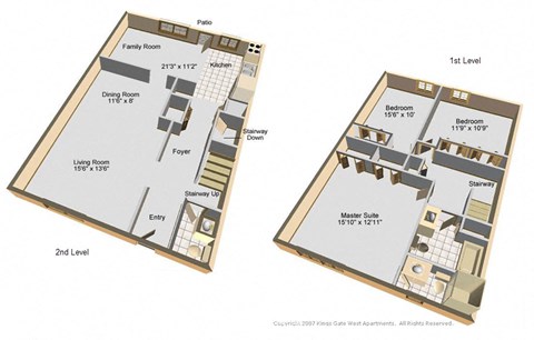 Floor plan for 3 beds, 2.5 baths, 2297 sqft