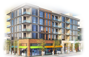Baton Rouge apartment for rent - a rendering of a tall building on a city street