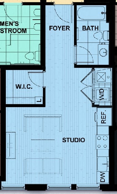 Floor plan for studio, 1 bath, 526 sqft