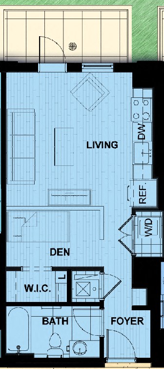 Floor plan for studio, 1 bath, 532 sqft