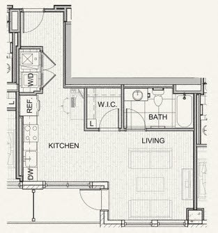 Floor plan for studio, 1 bath, 551 sqft