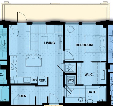 Floor plan for 1 bed, 1 bath, 820 sqft