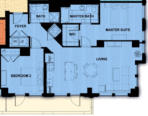 Floor plan for 2 beds, 2 baths, 1231 sqft