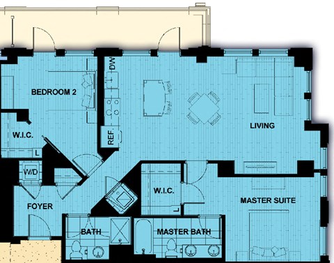Floor plan for 2 beds, 2 baths, 1252 sqft