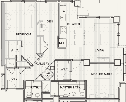 Floor plan for 2 beds, 2 baths, 1372 sqft