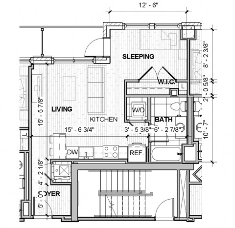 Floor plan for studio, 1 bath, 586 sqft