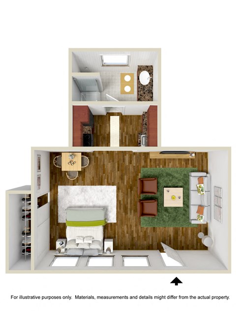 Floor plan for studio, 1 bath, 350 sqft