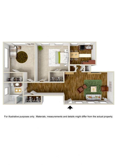 Floor plan for 2 beds, 1 bath, 960 sqft