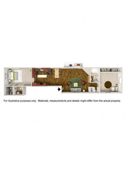 Floor plan for 2 beds, 1 bath, 950 sqft