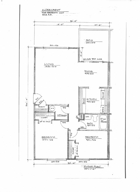 Floor plan for 2 beds, 1 bath, 850 sqft