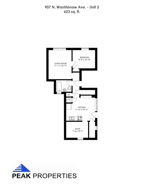 Floor plan for 1 bed, 1 bath, 5 sqft