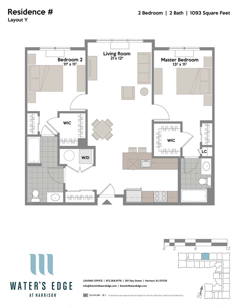 Floor plan for 2 beds, 2 baths, 1093 sqft