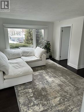 Toronto (Lansing-Westgate) house for rent - A white couch sits in a room with a grey rug.