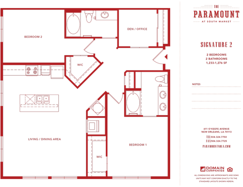 Floor plan for 2 beds, 2 baths, 1276 sqft