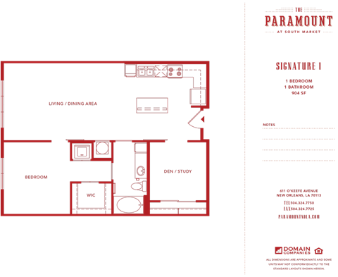 Floor plan for 1 bed, 1 bath, 904 sqft
