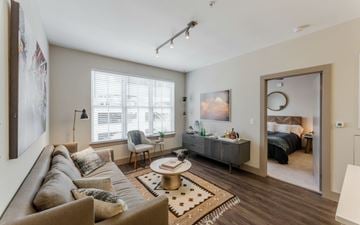 New Orleans apartment for rent - A living room with a brown couch and a rug.