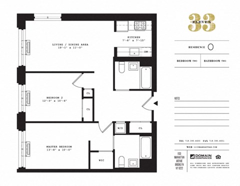 Floor plan for 2 beds, 2 baths, 998 sqft