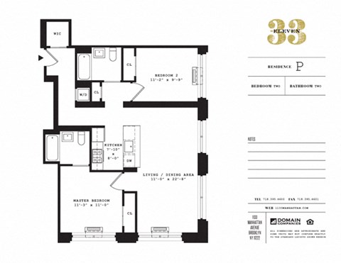 Floor plan for 2 beds, 2 baths, 997 sqft