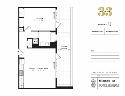 Floor plan for 1 bed, 1 bath, 713 sqft