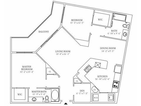 Floor plan for 2 beds, 2 baths, 1328 sqft