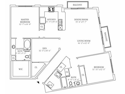 Floor plan for 2 beds, 2 baths, 1498 sqft