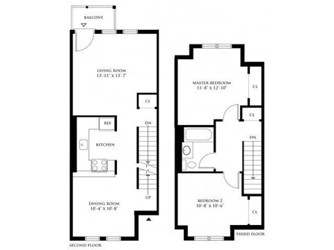 Floor plan for 2 beds, 1 bath