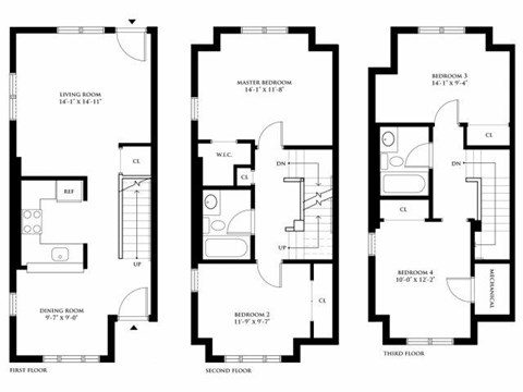 Floor plan for 4 beds, 2 baths, 1447 sqft