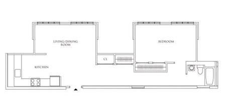Floor plan for 1 bed, 1 bath, 863 sqft
