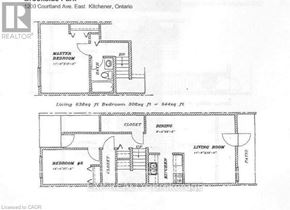 Kitchener townhouse for rent - A floor plan for a home at 1200 Courtland Ave. East, Kitchener, Ontario, showing two bedrooms, a master bedroom, a dining area, a living room, and a closet.