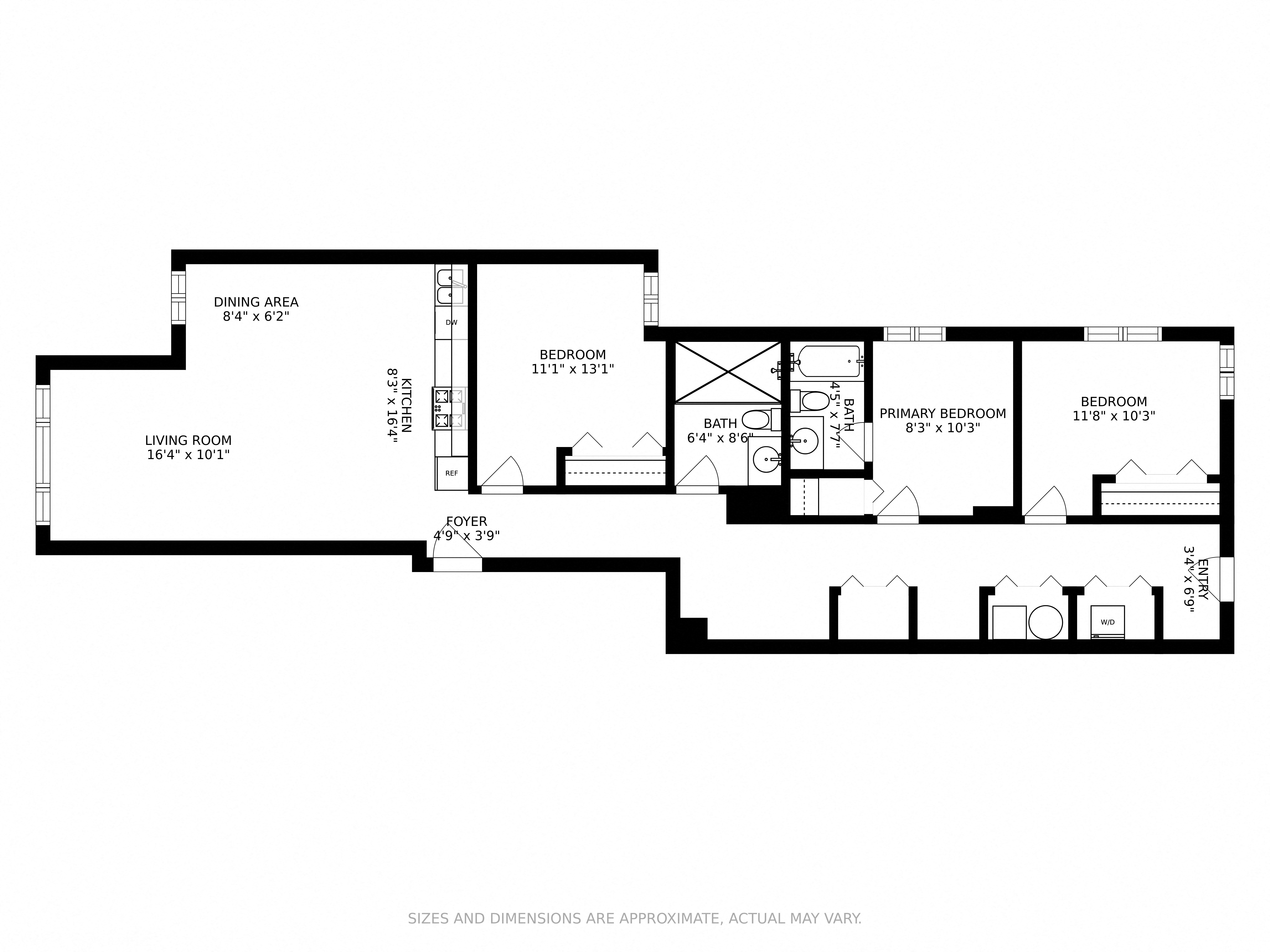 Floor plan for 3 beds, 2 baths, 1230 sqft