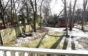 Canton apartment for rent - A snowy backyard with a fence and trees.