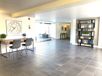 Lobby view with shelves