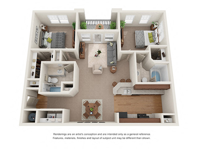 Floor plan for 2 beds, 2 baths, 1176 sqft