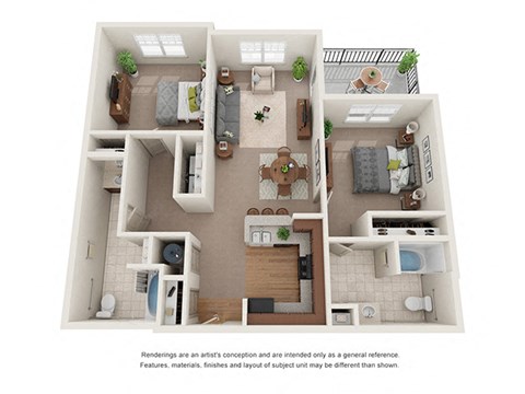 Floor plan for 2 beds, 2 baths, 1107 sqft