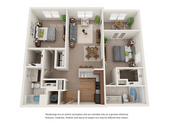 Floor plan for 2 beds, 2 baths, 1092 sqft