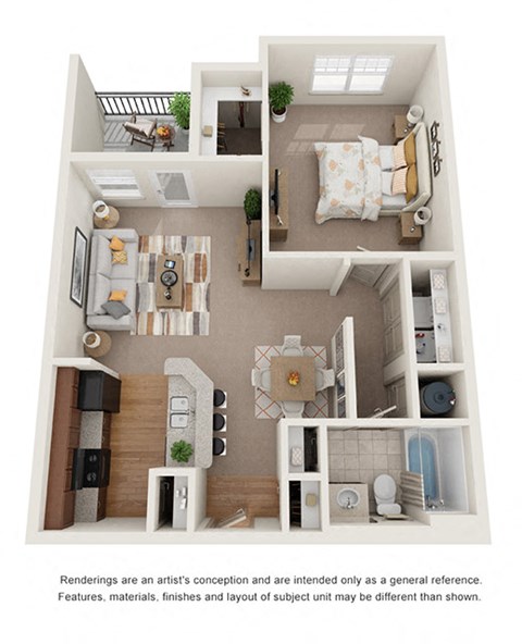 Floor plan for 1 bed, 1 bath, 771 sqft